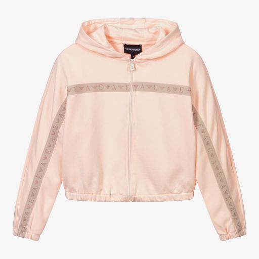 Emporio Armani-Teen Pink Hooded Zip-Up Top | Childrensalon Outlet