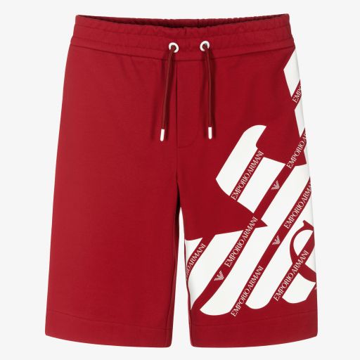 Emporio Armani-Teen Red Logo Jersey Shorts | Childrensalon Outlet