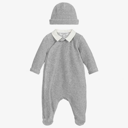 Emporio Armani-Velour Babygrow & Hat Gift Set | Childrensalon Outlet