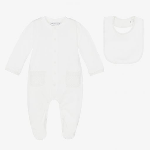 Emporio Armani-Бело-бежевый комбинезон и слюнявчик | Childrensalon Outlet