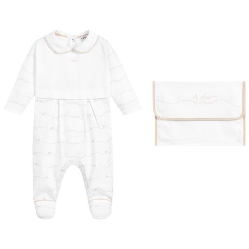 Emporio Armani-White & Beige Cotton Babygrow | Childrensalon Outlet