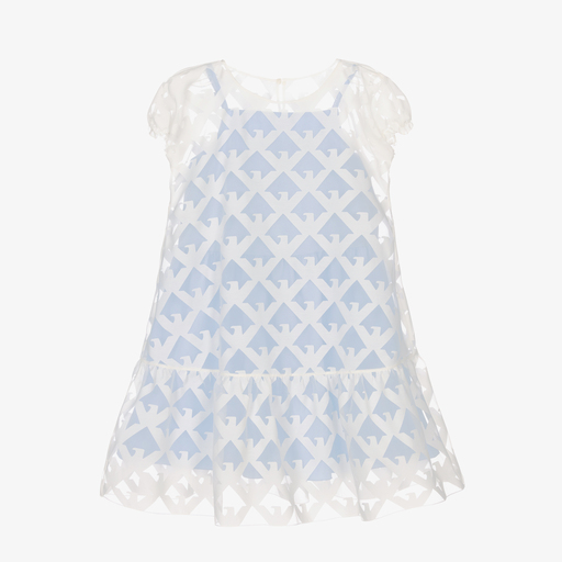 Emporio Armani-White & Blue Organza Dress | Childrensalon Outlet