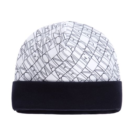 Emporio Armani-Белая хлопковая шапка с логотипом для малышей | Childrensalon Outlet