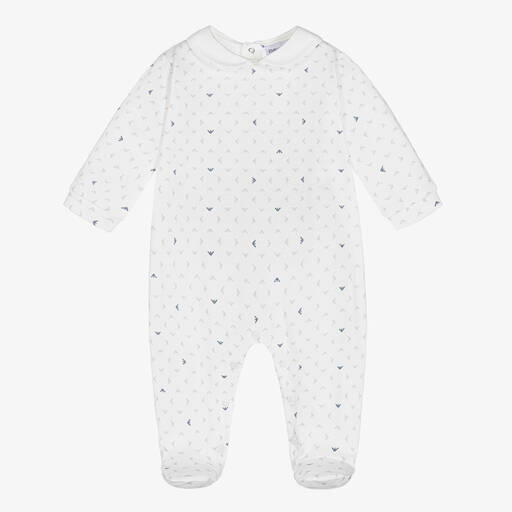Emporio Armani-White Cotton Logo Babygrow | Childrensalon Outlet