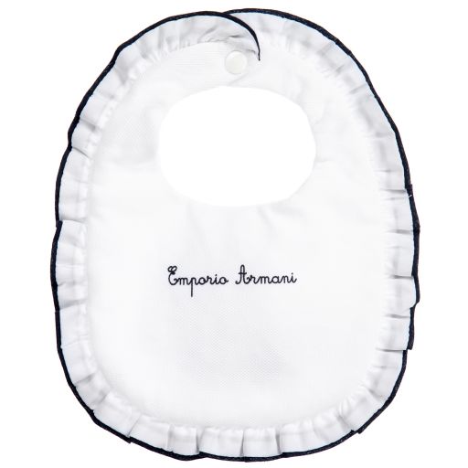 Emporio Armani-Белый хлопковый слюнявчик с логотипом | Childrensalon Outlet