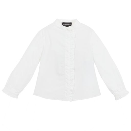 Emporio Armani-قميص قطن لون أبيض للبنات | Childrensalon Outlet