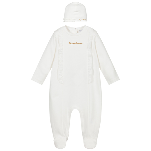 Emporio Armani-Бело-золотистый подарочный комплект с комбинезоном для малышей | Childrensalon Outlet