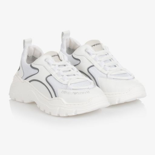 Emporio Armani-White Leather Trainers | Childrensalon Outlet