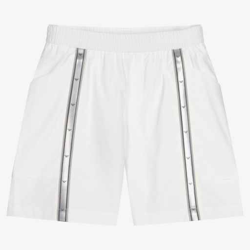 Emporio Armani-Белые хлопковые шорты с полосками | Childrensalon Outlet