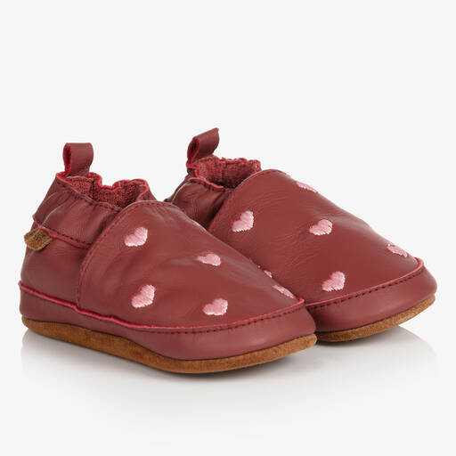 EN FANT-Chaussons en cuir rouge à cœurs | Childrensalon Outlet