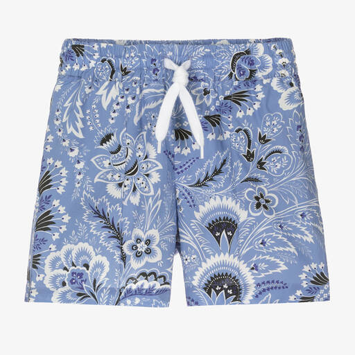 Etro-Boys Blue Floral Paisley Print Cotton Shorts | Childrensalon Outlet