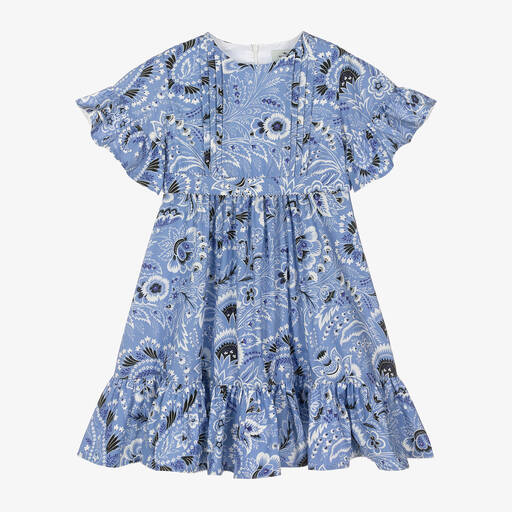 Etro-Girls Blue Floral Paisley Print Cotton Dress | Childrensalon Outlet