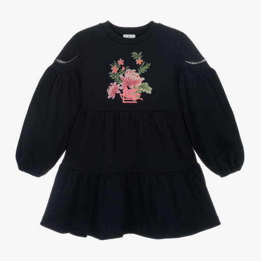 Etro-Girls Navy Cotton Tiered Dress | Childrensalon Outlet