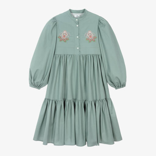 Etro-Girls Sage Embroidered Cotton Dress | Childrensalon Outlet