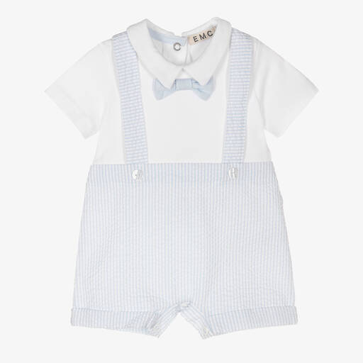 Everything Must Change-Baby Boys Blue Striped Seersucker Shortie | Childrensalon Outlet