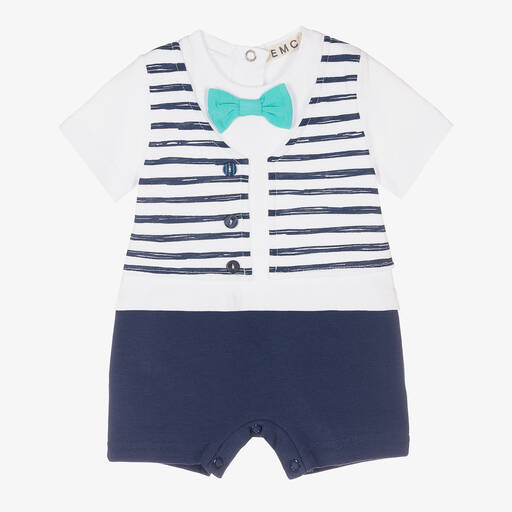 Everything Must Change-Baby Boys Blue & White Bow Tie Shortie | Childrensalon Outlet