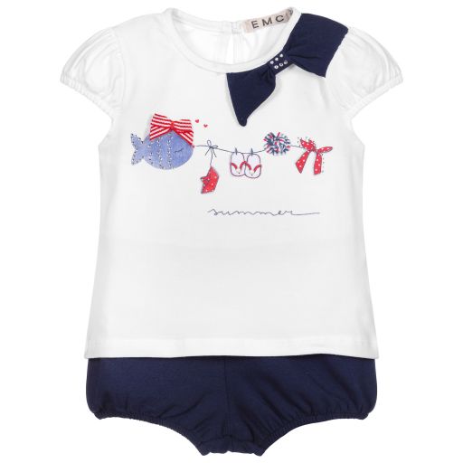 Everything Must Change-Blue & White Cotton Shorts Set | Childrensalon Outlet