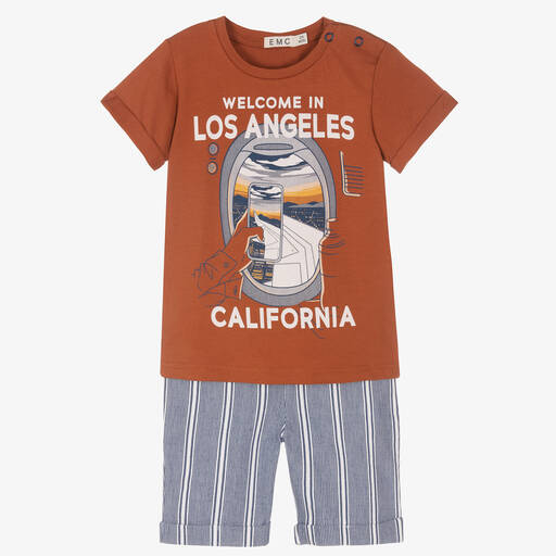 Everything Must Change-Boys Blue & Brown Cotton Shorts Set | Childrensalon Outlet
