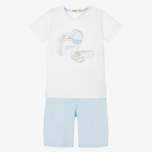 Everything Must Change-Boys Blue & White Cotton Shorts Set | Childrensalon Outlet