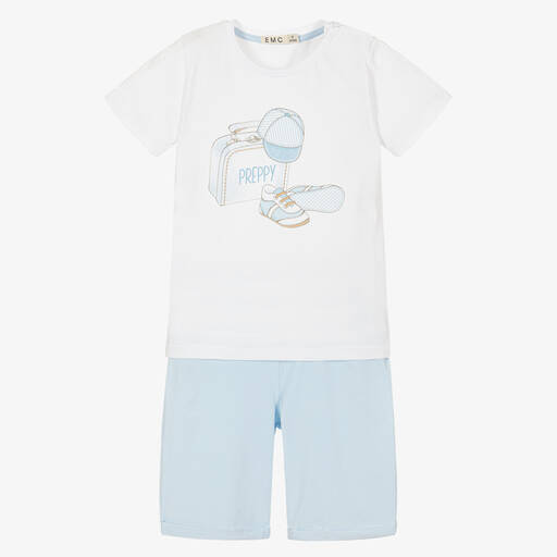 Everything Must Change-Baumwoll-Top & Shorts Set blau/weiß | Childrensalon Outlet