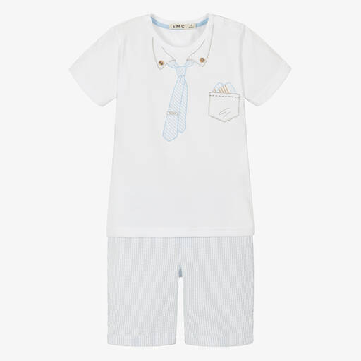 Everything Must Change-طقم شورت أطفال ولادي قطن جيرسي لون أبيض وأزرق | Childrensalon Outlet