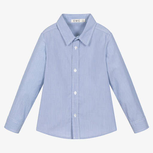 Everything Must Change-Boys Blue & White Striped Cotton Shirt | Childrensalon Outlet