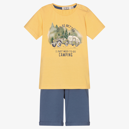 Everything Must Change-Boys Blue & Yellow Shorts Set | Childrensalon Outlet