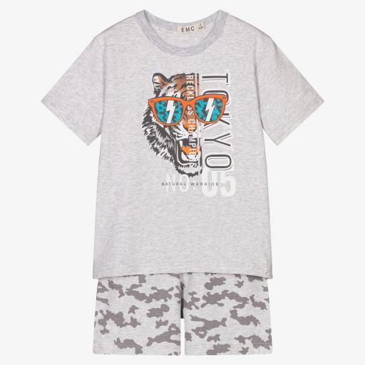 Everything Must Change-Boys Grey Cotton Short Pyjamas | Childrensalon Outlet