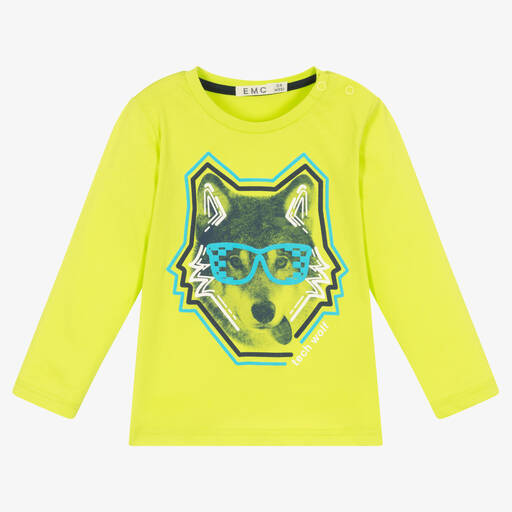 Everything Must Change-Boys Lime Green Cotton Wolf Top | Childrensalon Outlet