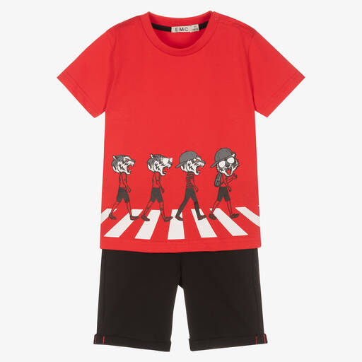 Everything Must Change-Boys Red & Black Cotton Shorts Set | Childrensalon Outlet