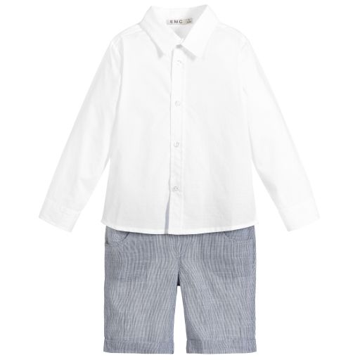 Everything Must Change-شورت وقميص قطن لون أبيض وأزرق للأولاد | Childrensalon Outlet