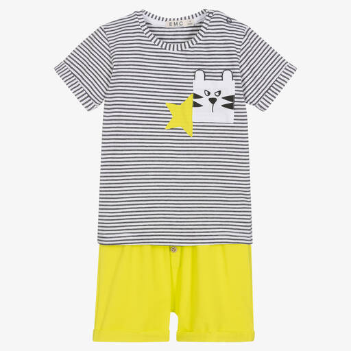 Everything Must Change-Boys Striped T-Shirt & Yellow Cotton Shorts Set | Childrensalon Outlet
