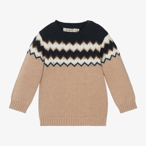 Everything Must Change-Boys Taupe Patterned Knit Jumper | Childrensalon Outlet