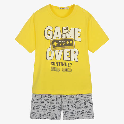 Everything Must Change-Boys Yellow & Grey Cotton Short Pyjamas | Childrensalon Outlet