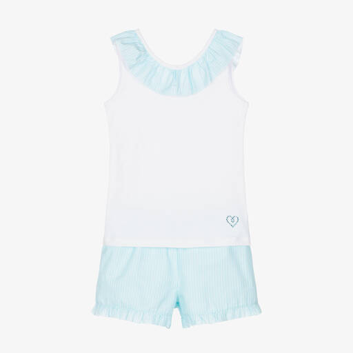 Everything Must Change-Girls Blue & White Cotton Shorts Set | Childrensalon Outlet