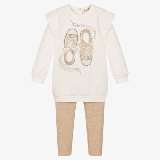 Everything Must Change-Girls Ivory & Beige Cotton Leggings Set | Childrensalon Outlet