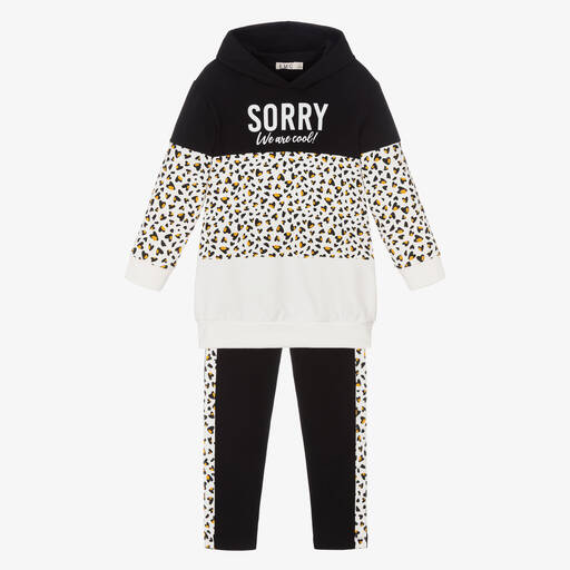 Everything Must Change-طقم ليغنغز قطن جيرسي لون عاجي وأسود للبنات | Childrensalon Outlet