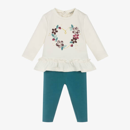 Everything Must Change-طقم ليقنز قطن لون عاجي وأزرق للبنات | Childrensalon Outlet
