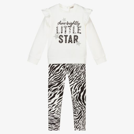 Everything Must Change-Elfenbeinfarbenes Zebra-Leggings-Set (M) | Childrensalon Outlet