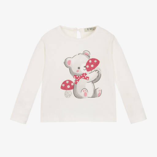 Everything Must Change-Girls Long-Sleeve Ivory Bear Top | Childrensalon Outlet