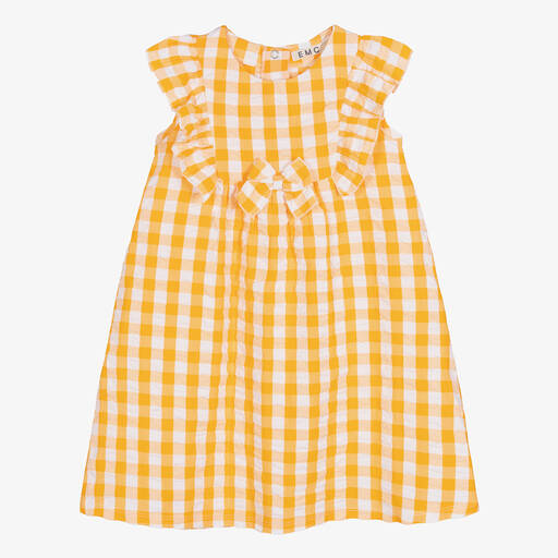 Everything Must Change-Girls Orange & White Cotton Checked Dress | Childrensalon Outlet
