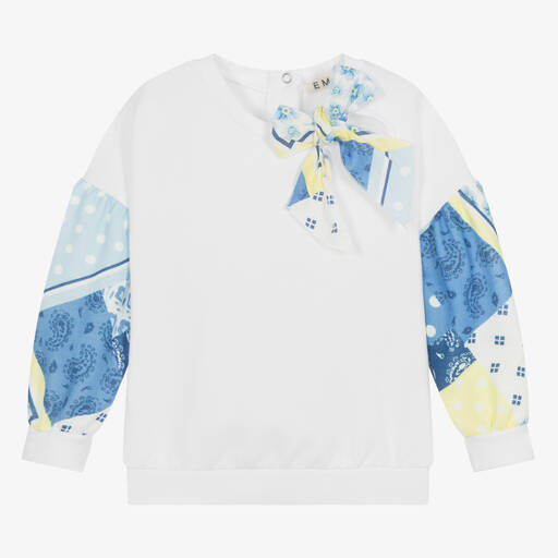 Everything Must Change-Girls White Cotton Bow Sweatshirt | Childrensalon Outlet