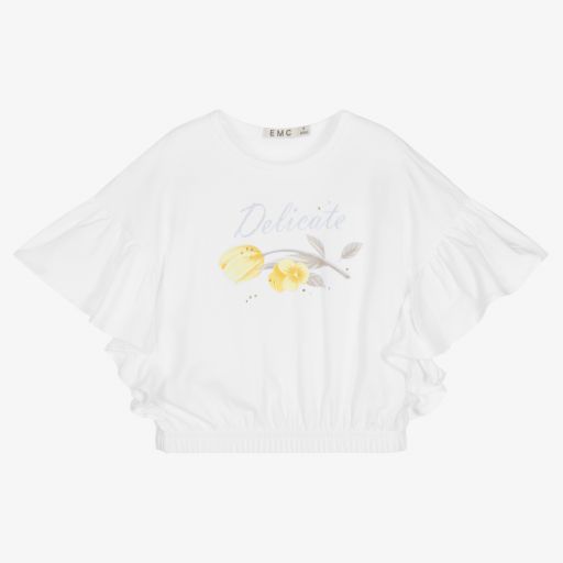 افريثينغ مست تشاينج-توب قصير قطن جيرسي لون أبيض للبنات | Childrensalon Outlet