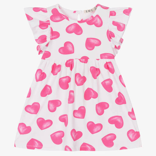 Everything Must Change-Girls White & Pink Cotton Heart Dress | Childrensalon Outlet