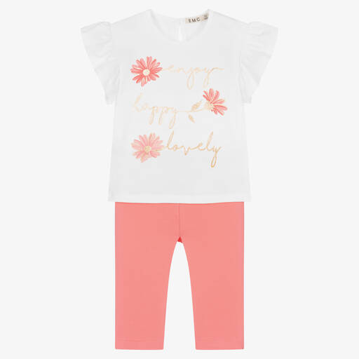 Everything Must Change-Girls White & Pink Cotton Leggings Set | Childrensalon Outlet