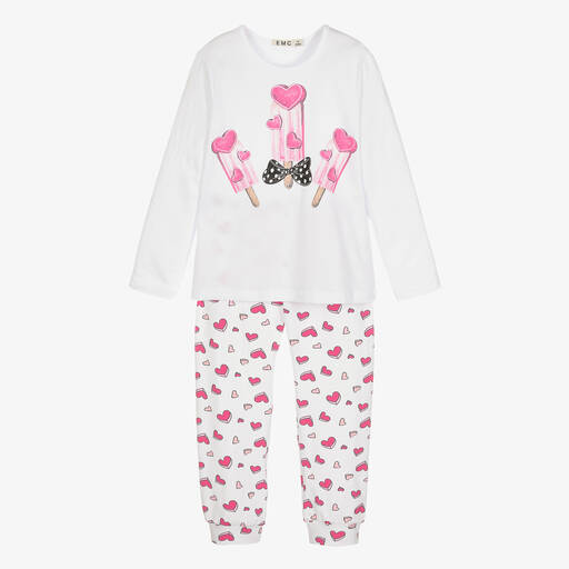 Everything Must Change-Girls White & Pink Cotton Long Pyjamas | Childrensalon Outlet