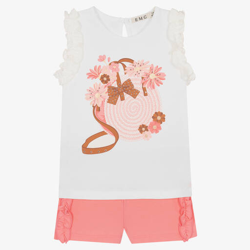 Everything Must Change-Girls White & Pink Cotton Shorts Set | Childrensalon Outlet