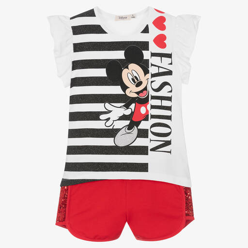 Everything Must Change-Girls White & Red Disney Shorts Set | Childrensalon Outlet