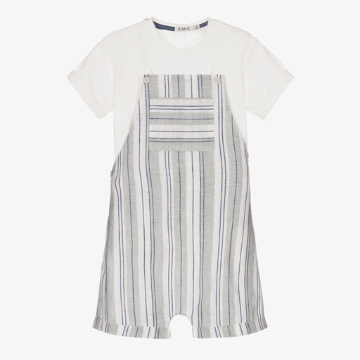 Everything Must Change-Green Stripe Dungarees Set | Childrensalon Outlet