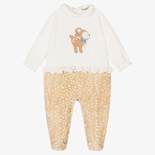 Everything Must Change-Ivory & Beige Velour Babygrow | Childrensalon Outlet